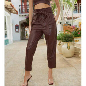 COMMANDO NWT Faux Leather Paperbag Pants in Oxblood // XL